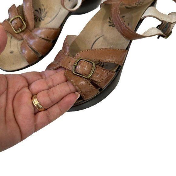 Abeo Bio Sistem Wedge Sandals Women SZ N6 Brown Leather Adjustable Buckle Strap - Picture 3 of 13